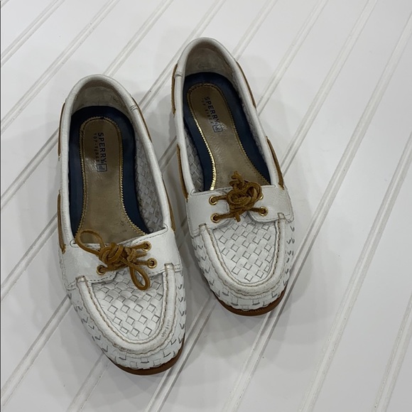 Sperry Shoes - SPERRY Top-Sider White Leather Woven Loafers - 8.5